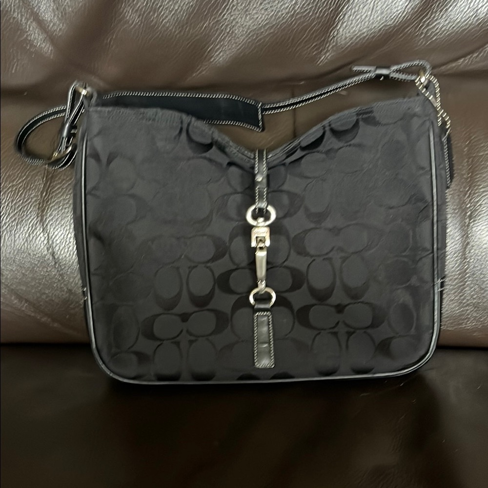 Coach Black Shoulder Bag with Signature Jacquard